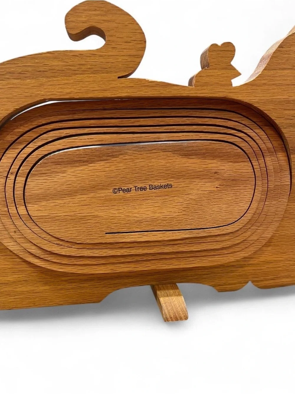 Authentic Pear Tree Wooden Cat & Mouse Collapsible Basket Folding Wood Bowl